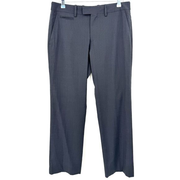 THEORY Black Kacey Wool Blend Pinstripe Straight Leg Trouser Pants Size 32 - Picture 1 of 6